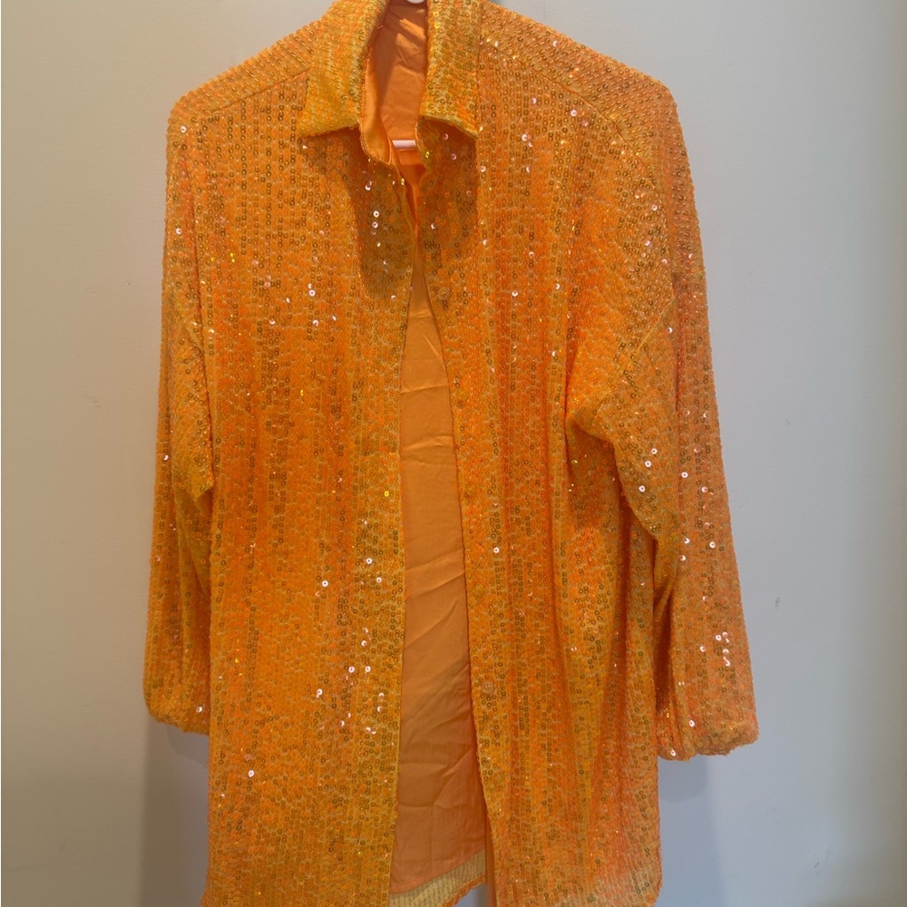 Orange Sequin Button down shirt dress